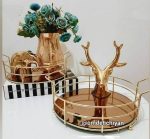 سینی فلزی گرد کف آینه طلایی دو دسته