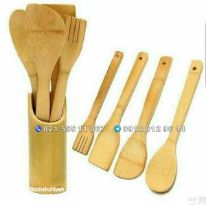 ست کفگیر ملاقه چوبی بامبو استند دار