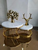 ست استند میز مزه سنگی جفتی گرد حصیری - Image 3