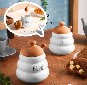 عسل خوری سرامیکی درب چوبی Carolin برای میز صبحانه