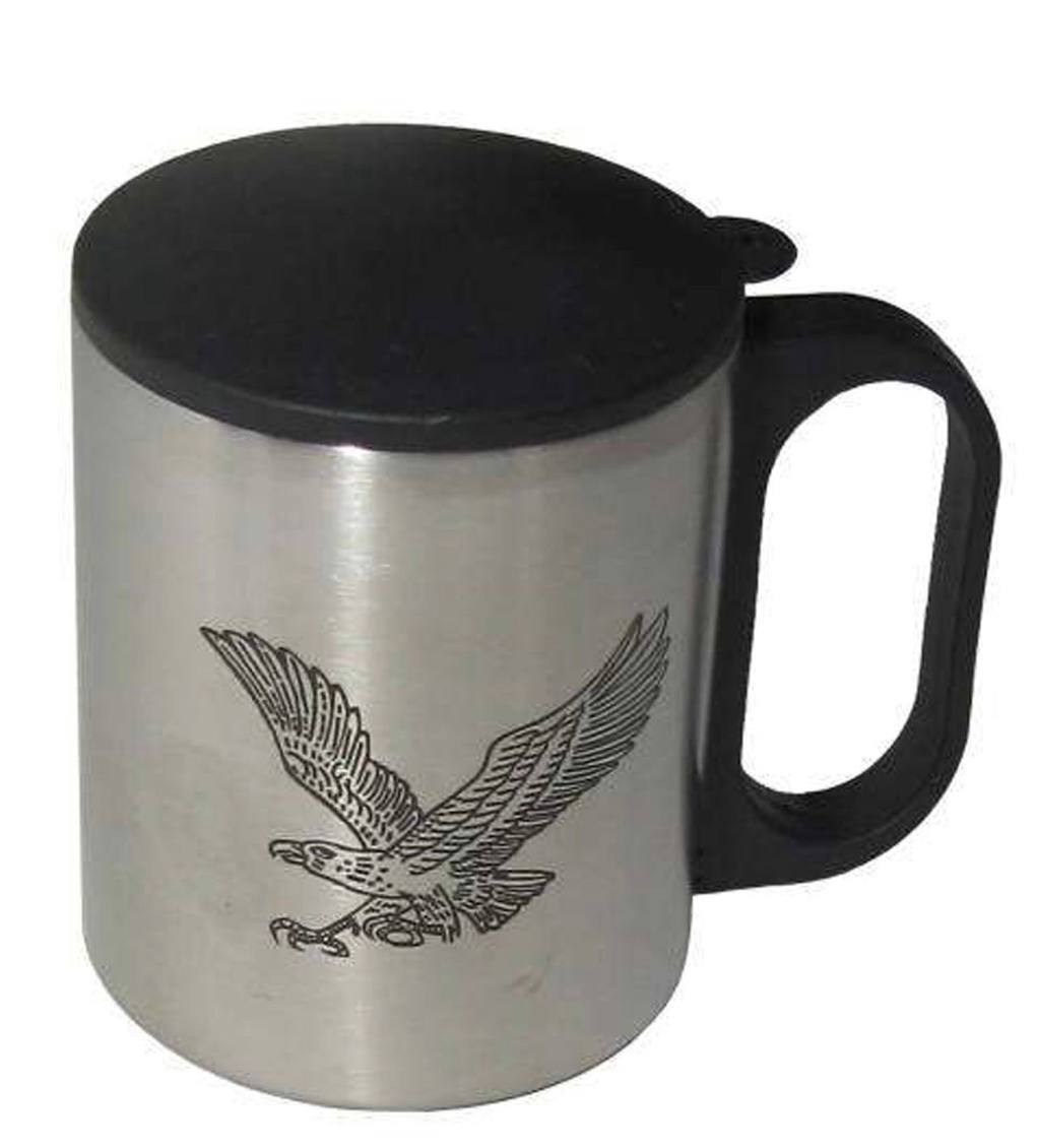 لیوان استیل 2 جداره درب دار عقاب نشان لیوان استیل ۲ جداره درب دار عقاب نشان (مخصوص مسافرت و کمپینگ) - Image 1