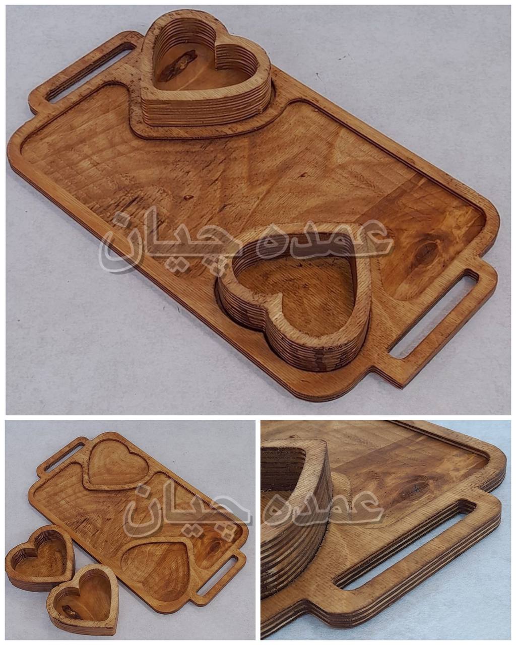 اردوخوری و سینی 2 قلب دوبل 3 تکه چوبی اردوخوری و سینی 2 قلب دوبل 3 تکه چوبی - Image 1