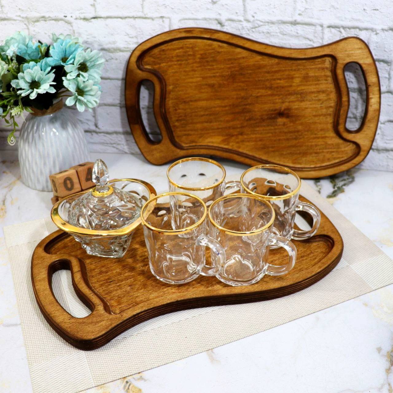 سینی دسته دار چوبی مورب دو دسته سینی دسته دار چوبی مورب دو دسته - Image 1