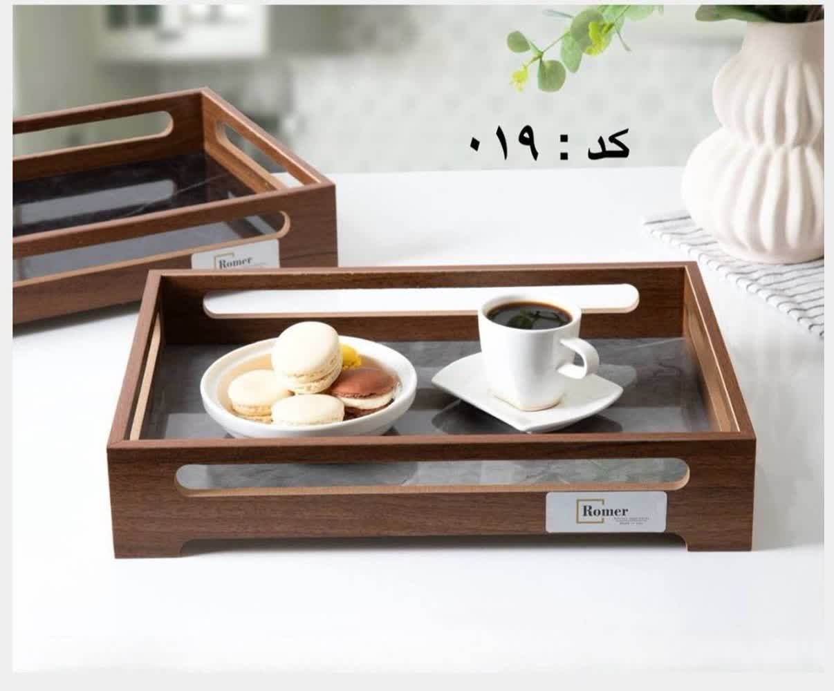 سینی چوبی مستطیل با کف سنگ مدل ۰۱۹ برای پذیرایی لوکس