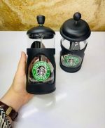 فرنچ پرس طرح استارباکس ۳۵۰ میل با بدنه شیشهای و فیلتر استیل برای تهیه قهوه