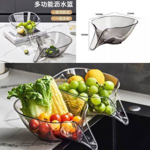 آبکش و لگن همه کاره اکرولیک شفاف دسته‌دار برای شستشو و سرو مواد غذایی
