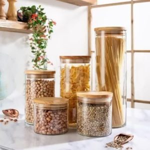ست بانکه استوانه‌ای درب چوبی سایز ۸ سانتی‌متر مناسب نگهداری ادویه و زعفران