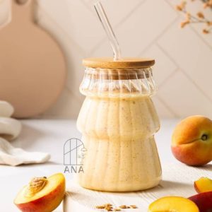 لیوان اسموتی با درب چوبی کاج