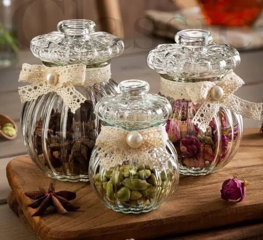 بانکه ادویه و زعفران سایز کوچک با طرح کدو پاپیونی لوکس