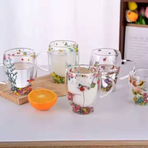 ماگ پیرکس دوجداره گلدار بزرگ شیک