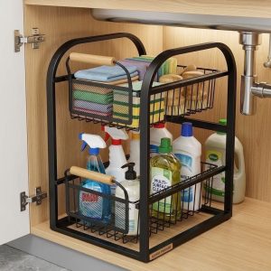 استند نظم دهنده کابینتی فلزی ۲ طبقه کشویی مدل ریل‌دار