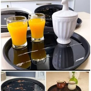 سینی گرد کف طرح سنگ بزرگ Rika با نقش ماربل