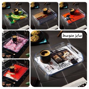 سینی مستطیل اکریلیک مشکی طرح‌دار متوسط AKAM برای سرو پذیرایی و دکوراسیون