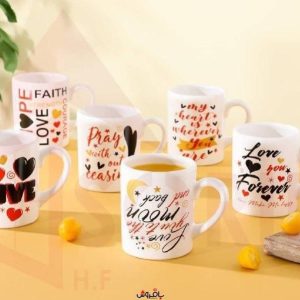 ماگ سرامیکی سفید با طرح LOVE برای سرو قهوه و چای