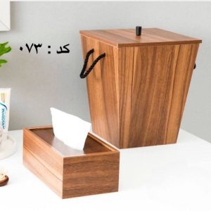 ست سطل و جا دستمال کشویی چوبی با طراحی شیک و مینیمال برای دکوراسیون