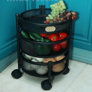 جاپیازی ۳ طبقه گرد مشکی متحرک چرخ دار برای آشپزخانه