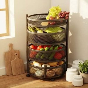 جاپیازی ۴ طبقه گرد مشکی متحرک چرخ دار برای آشپزخانه