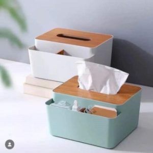 ارگانیزر جا دستمال کاغذی با درب چوبی بامبو برند Evstyle