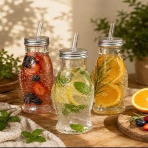 ماگ اسموتی شیشه‌ای نی دار طرح فانتزی ماهی