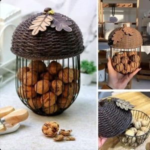 سبد چوبی تنقلات و گردو مدل بلوط