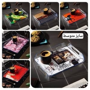 سینی مستطیل اکرولیک مشکی طرح‌دار سایز متوسط