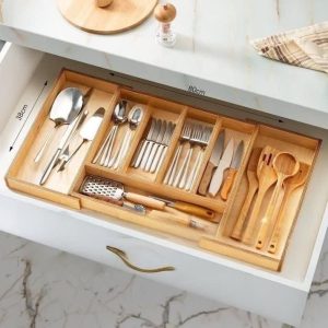 جا قاشقی چوبی داخل کابینت ۷ خانه بازشو مدل متحرک برای قاشق و چنگال